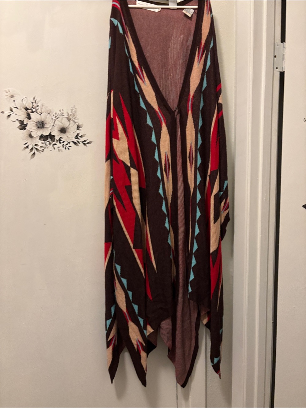 Brown Aztec Pattern Open Front Poncho - Unbranded
